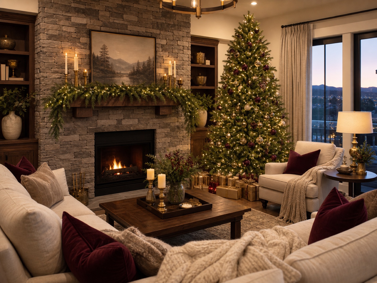 AI-generated Christmas living room decorating concept by Porch & Parlor of Reno